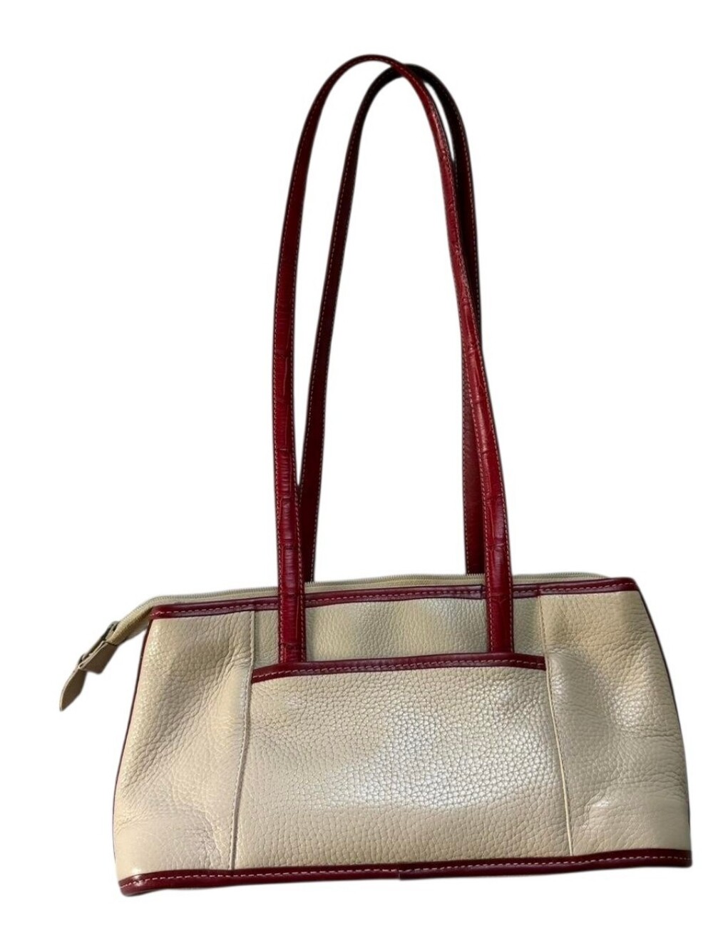 Vintage Brighton Cream & Red Croc Pebbled Leather Shoulder Bag Silver Hardware - Picture 2 of 8